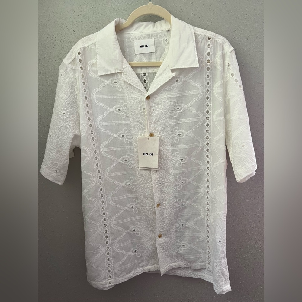 NN07 Julio Eyelet Embroidered Shirt In White Size XL New